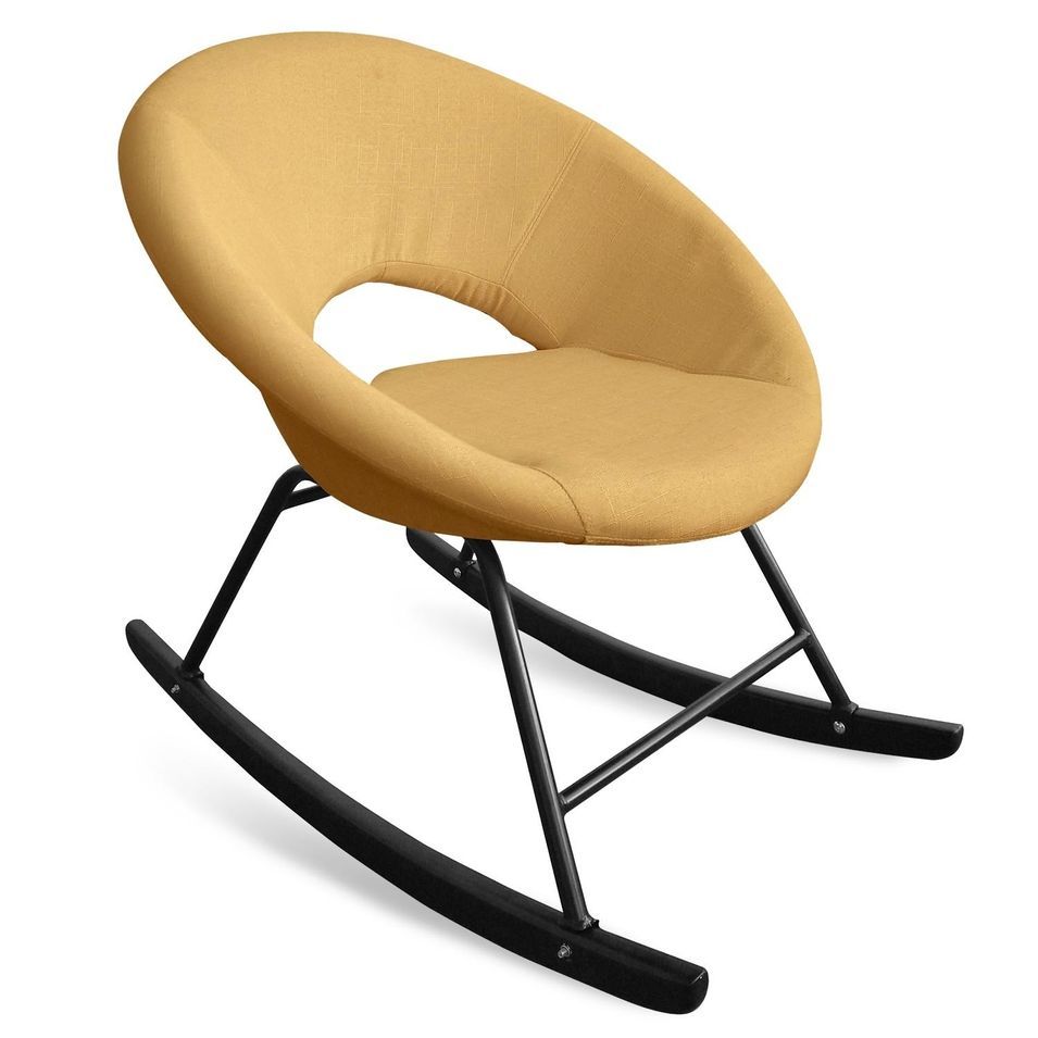 Fauteuil à bascule rocking chair velours jaune Pako - Photo n°1