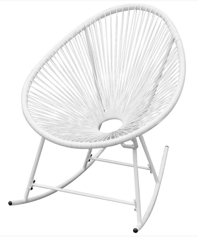 Fauteuil à bascule rotin synthétique et pieds métal blanc Mor - Photo n°1