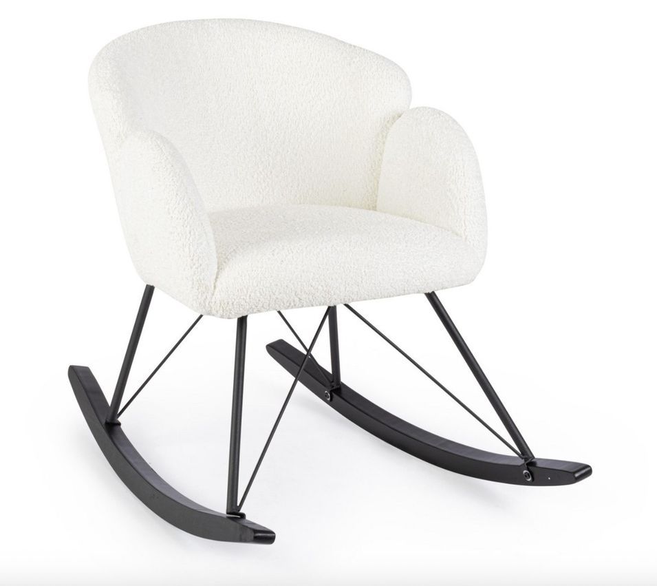 Fauteuil à bascule SIBILLA – tissu bouclé & pieds acier noir - Photo n°1