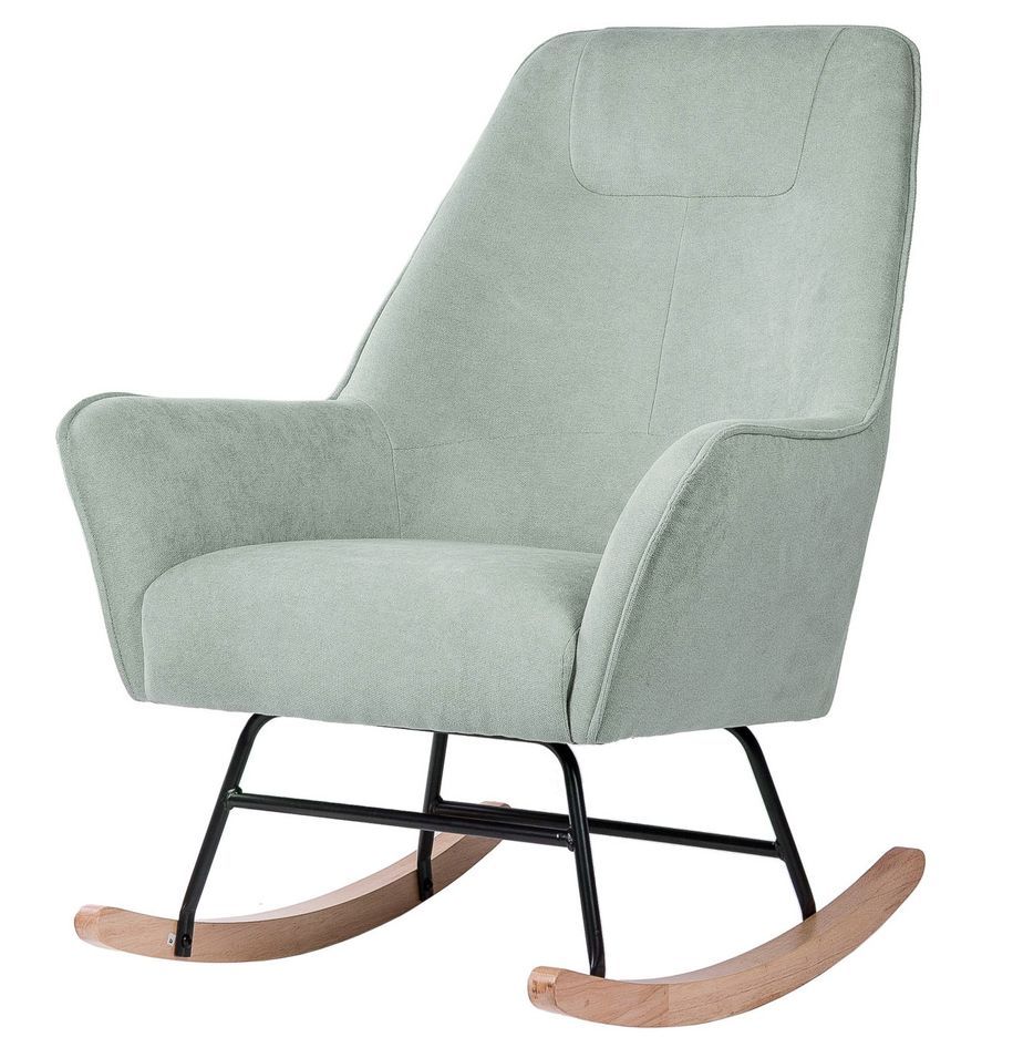 Fauteuil à bascule tissu vert menthe et pieds bois clair Kopen 75 cm - Photo n°1
