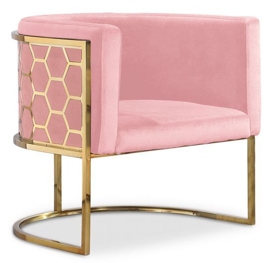 Fauteuil arrondi velours rose et métal doré Chanum - Photo n°1
