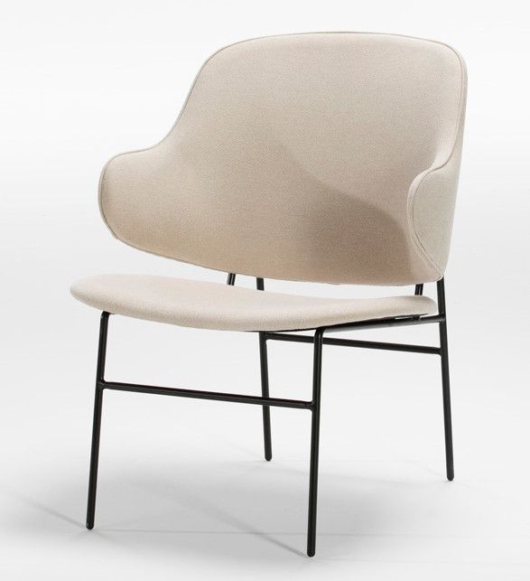 Fauteuil avec accoudoirs tissu beige et pieds métal noir Aaron - Photo n°1