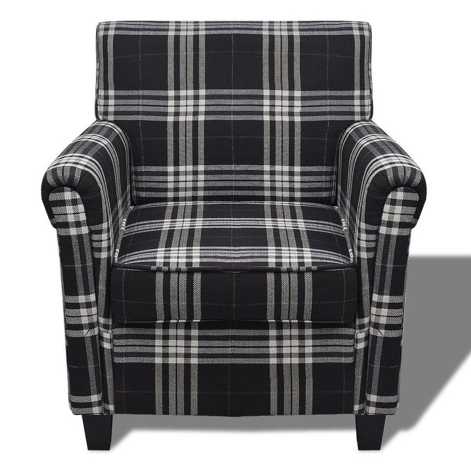 Fauteuil avec coussin noir tissu à grand carreaux - Photo n°1
