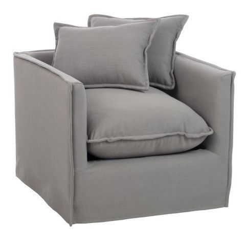 Fauteuil avec coussins tissu gris et bois massif clair Omani - Photo n°1
