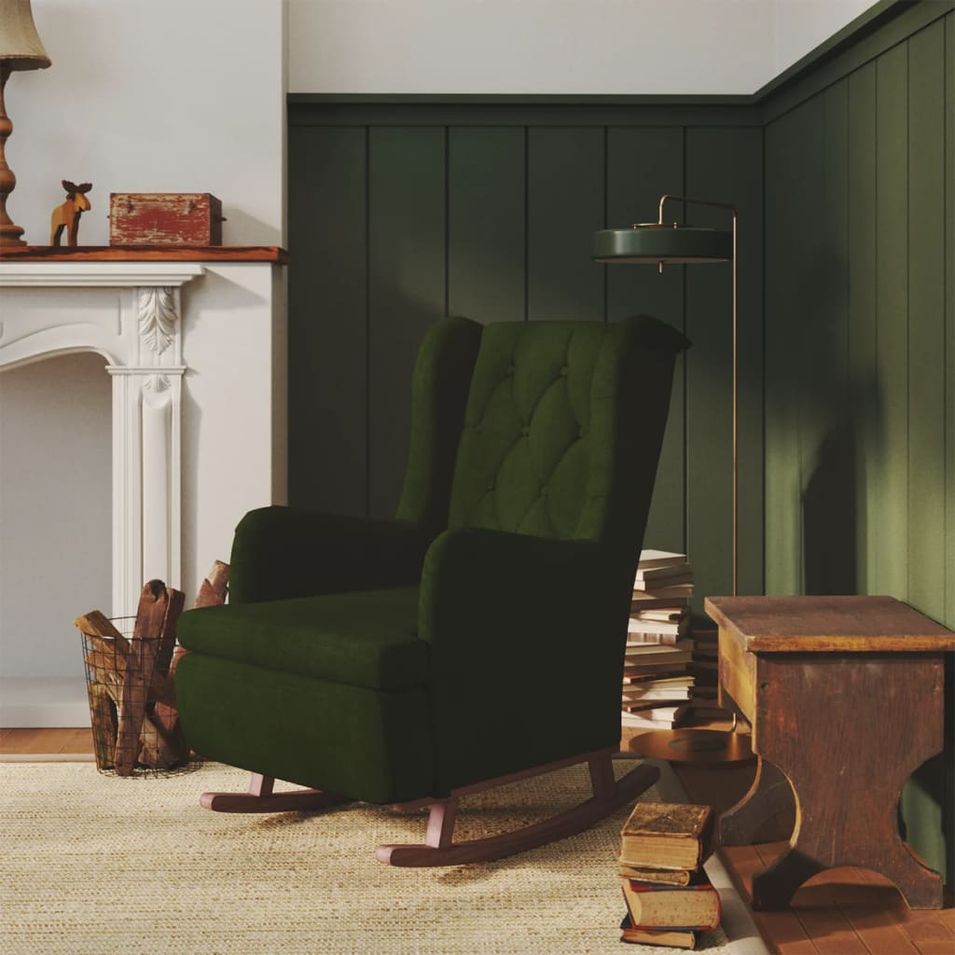 Fauteuil avec pieds à bascule bois d'hévéa Vert foncé Velours - Photo n°1
