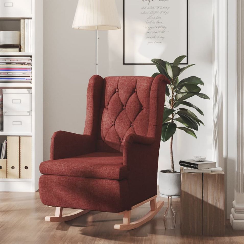 Fauteuil avec pieds à bascule en bois d'hévéa Bordeaux Tissu - Photo n°1