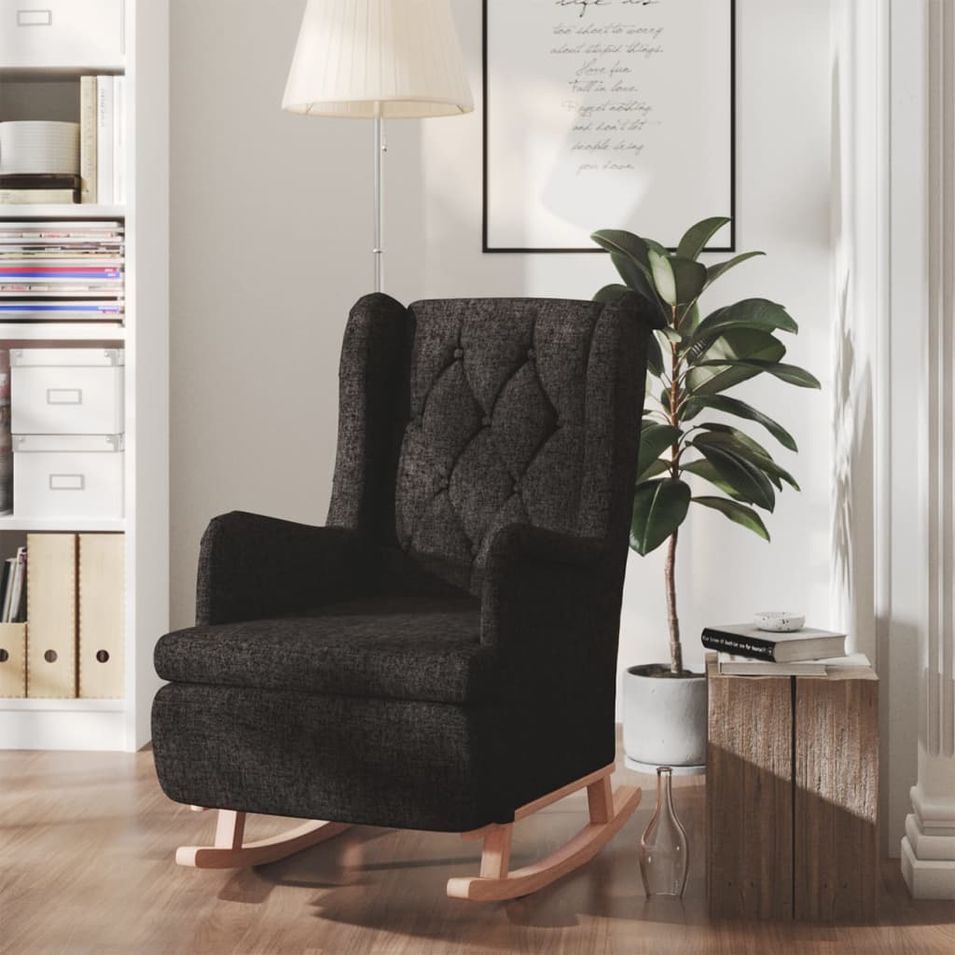 Fauteuil avec pieds à bascule en bois d'hévéa Noir Tissu - Photo n°1