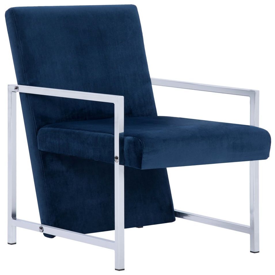 Fauteuil avec pieds en chrome Bleu Velours - Photo n°1