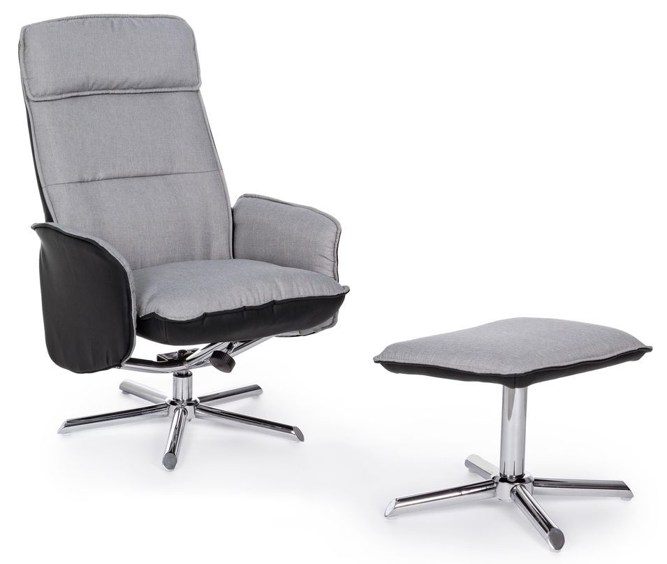 Fauteuil avec repose pieds polyester gris et simili cuir Josa - Photo n°1