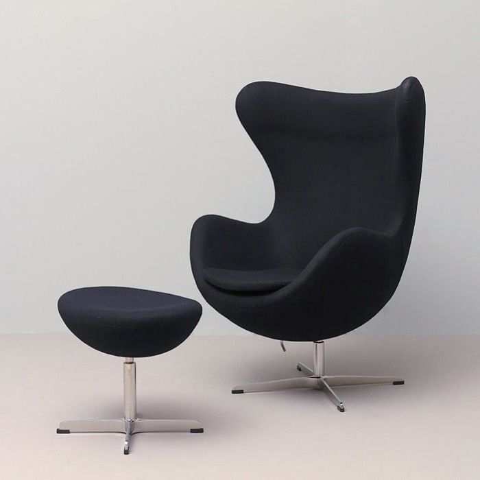 Fauteuil avec repose-pieds tissu noir - Photo n°1