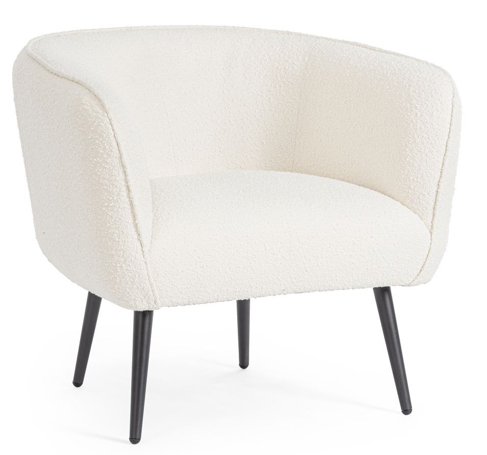 Fauteuil AVRIL – Tissu bouclé doux & pieds en acier noir - Photo n°1