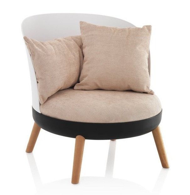 Fauteuil bas tissu rose et pieds métal effet bois Carlie - Photo n°1