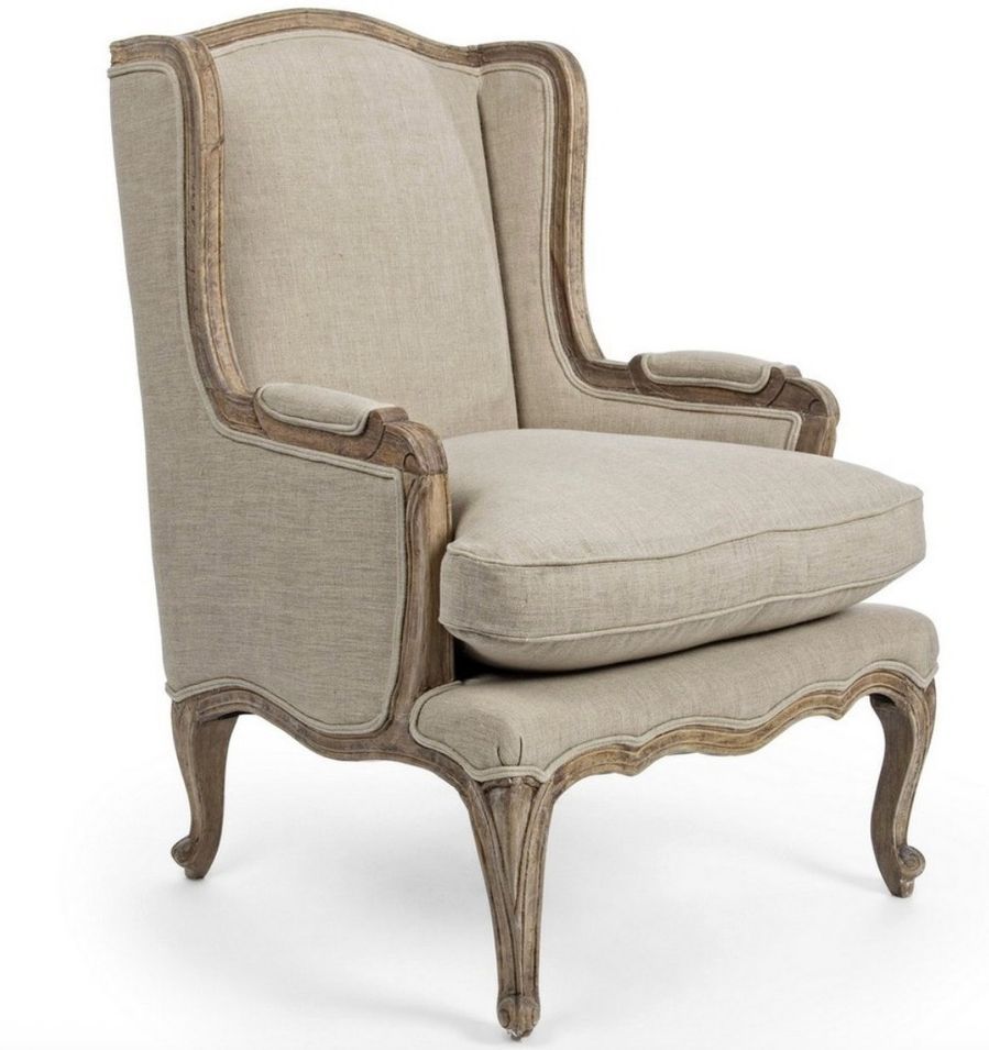 Fauteuil bergère CATHERINE – Bois de manguier vieilli & lin - Photo n°1