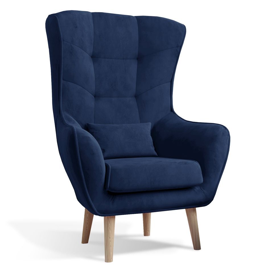 Fauteuil bergère velours bleu marine capitonné Lazza 80 cm - Photo n°1