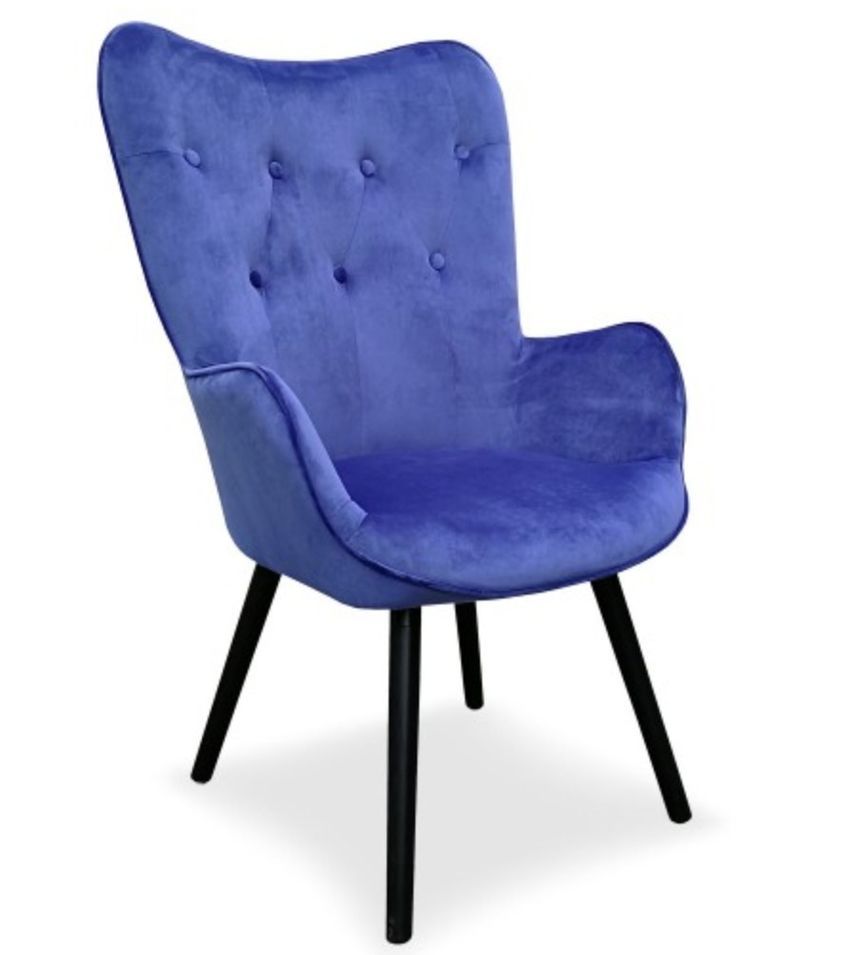 Fauteuil bergère velours bleu Sissy - Photo n°1