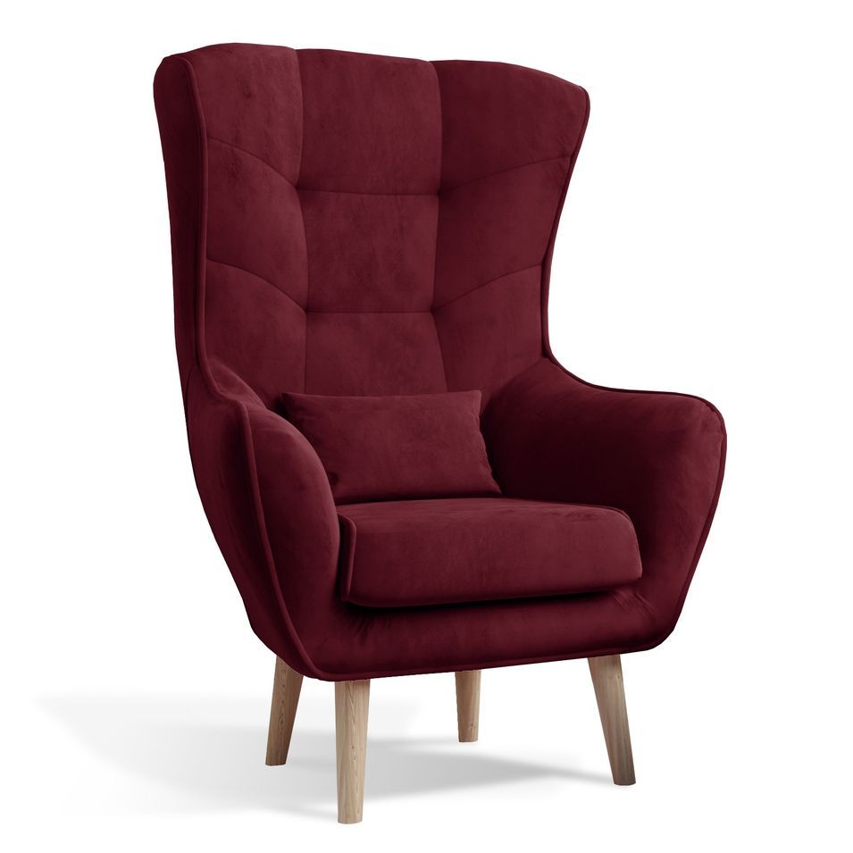 Fauteuil bergère velours bordeaux capitonné Lazza 80 cm - Photo n°1