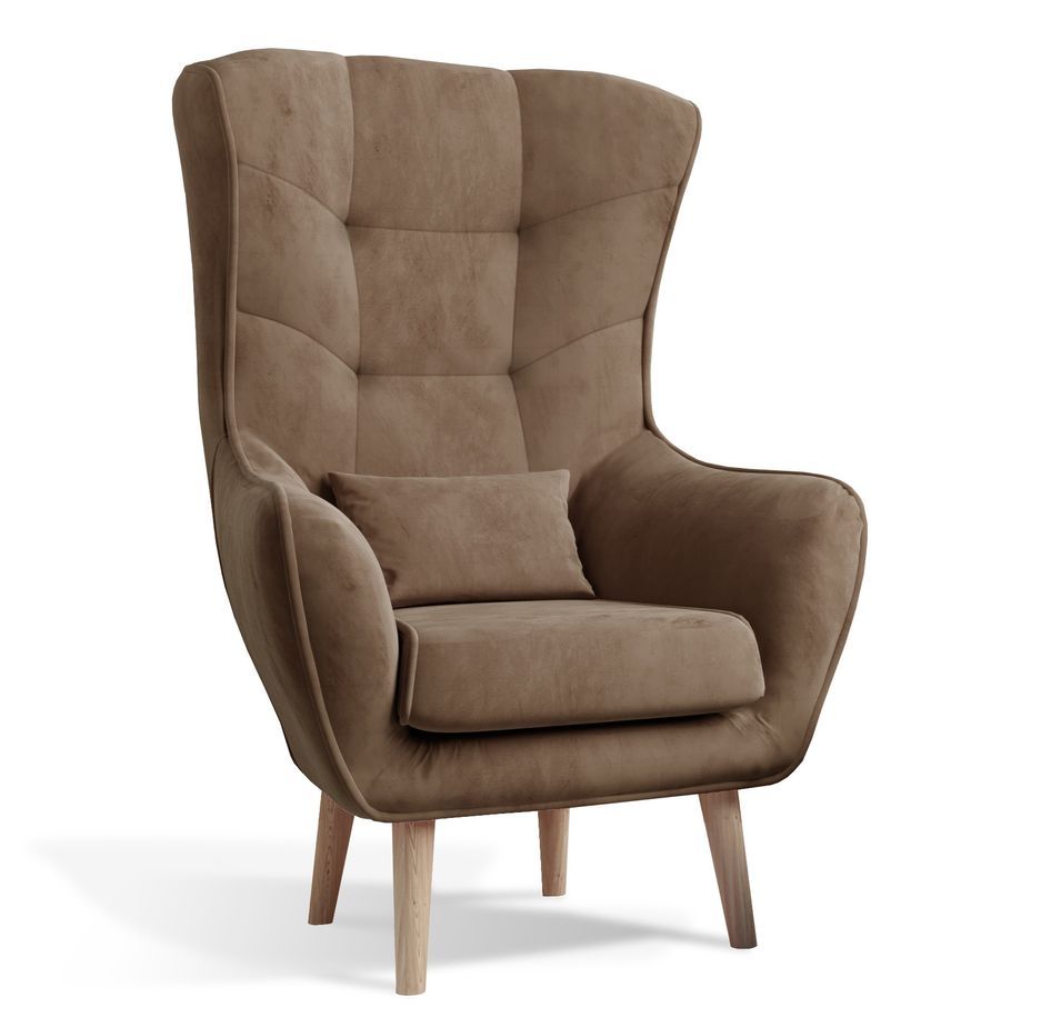 Fauteuil bergère velours marron clair capitonné Lazza 80 cm - Photo n°1