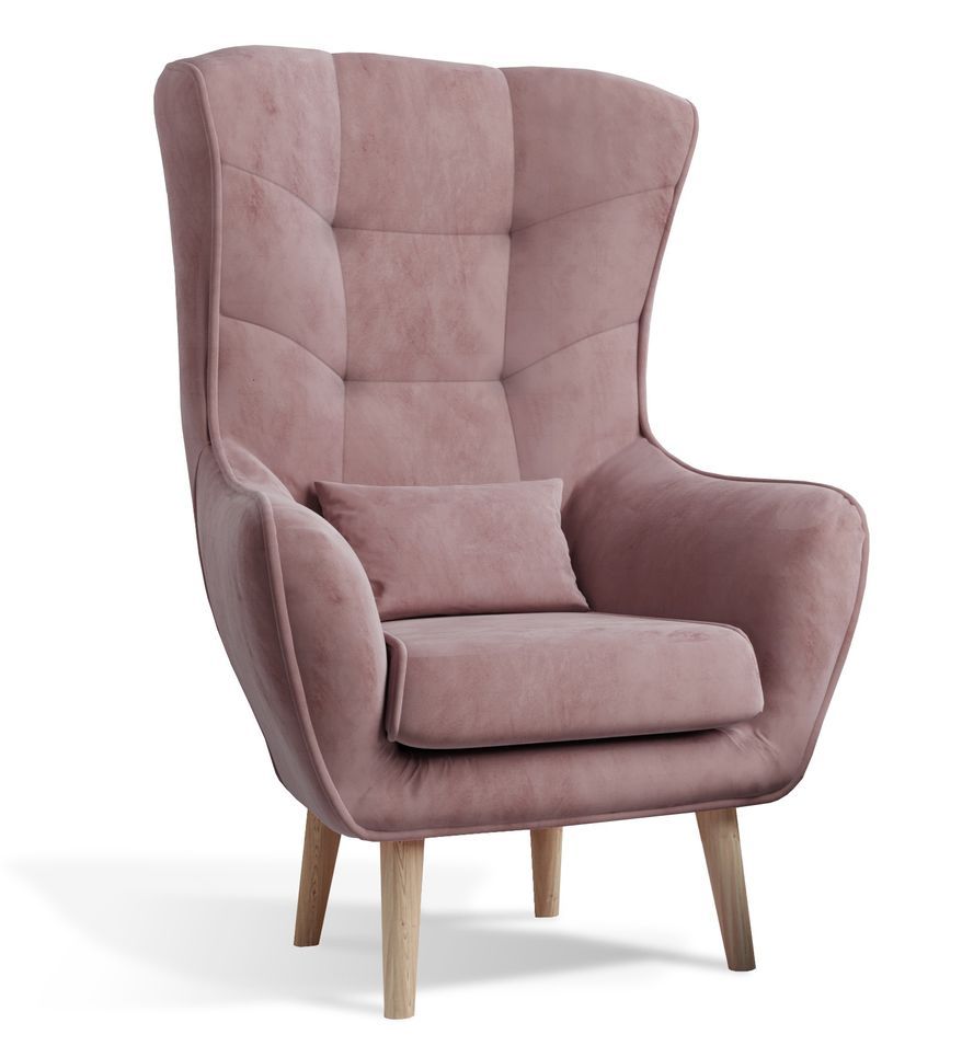 Fauteuil bergère velours rose capitonné Lazza 80 cm - Photo n°1