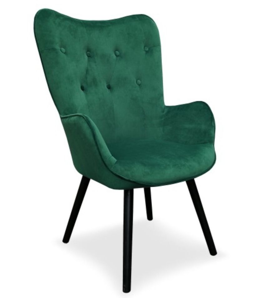 Fauteuil bergère velours vert Sissy - Photo n°1