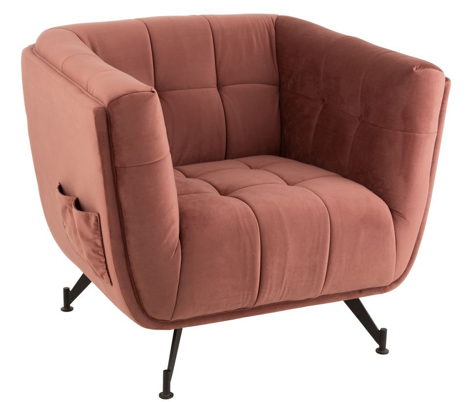 Fauteuil bois et tissu rose antique Gaya - Photo n°1