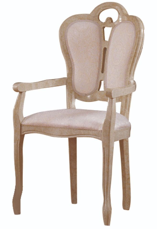 Fauteuil bois laqué beige et assise tissu beige Lesly - Photo n°1