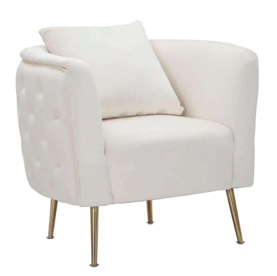 Fauteuil Bucarest crème velours doré design glamour - Photo n°1