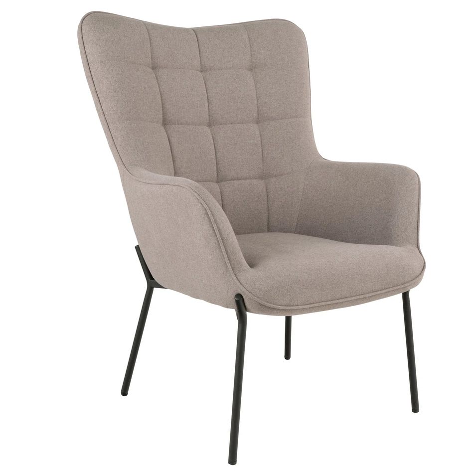 Fauteuil capitonné GLASGOW – Tissu beige & piétement en métal noir - Photo n°1
