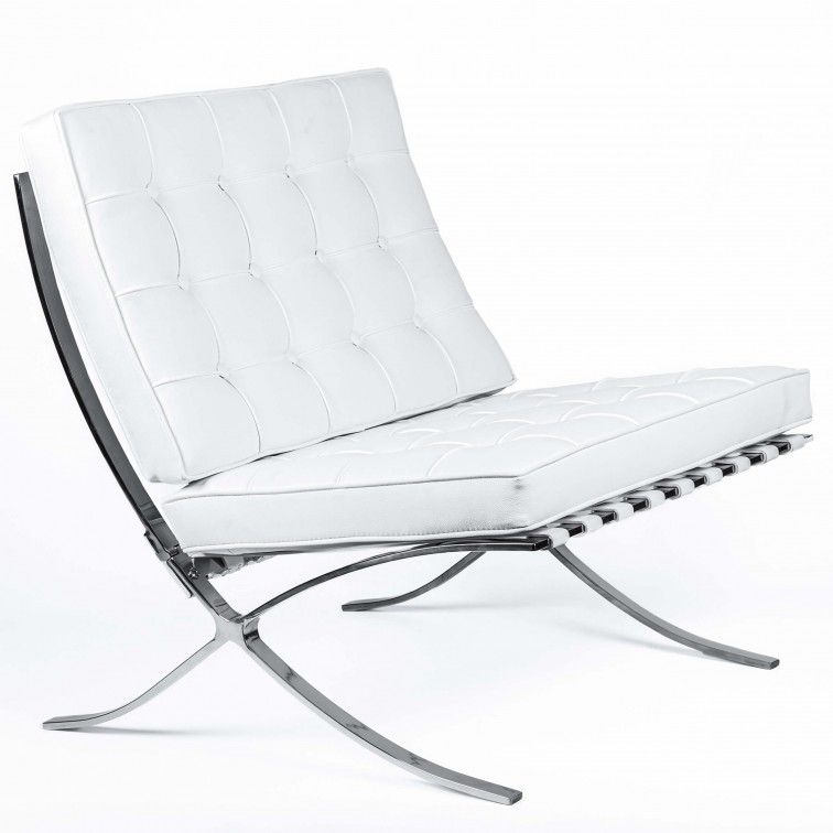Fauteuil capitonné simili cuir blanc Barka - Photo n°1