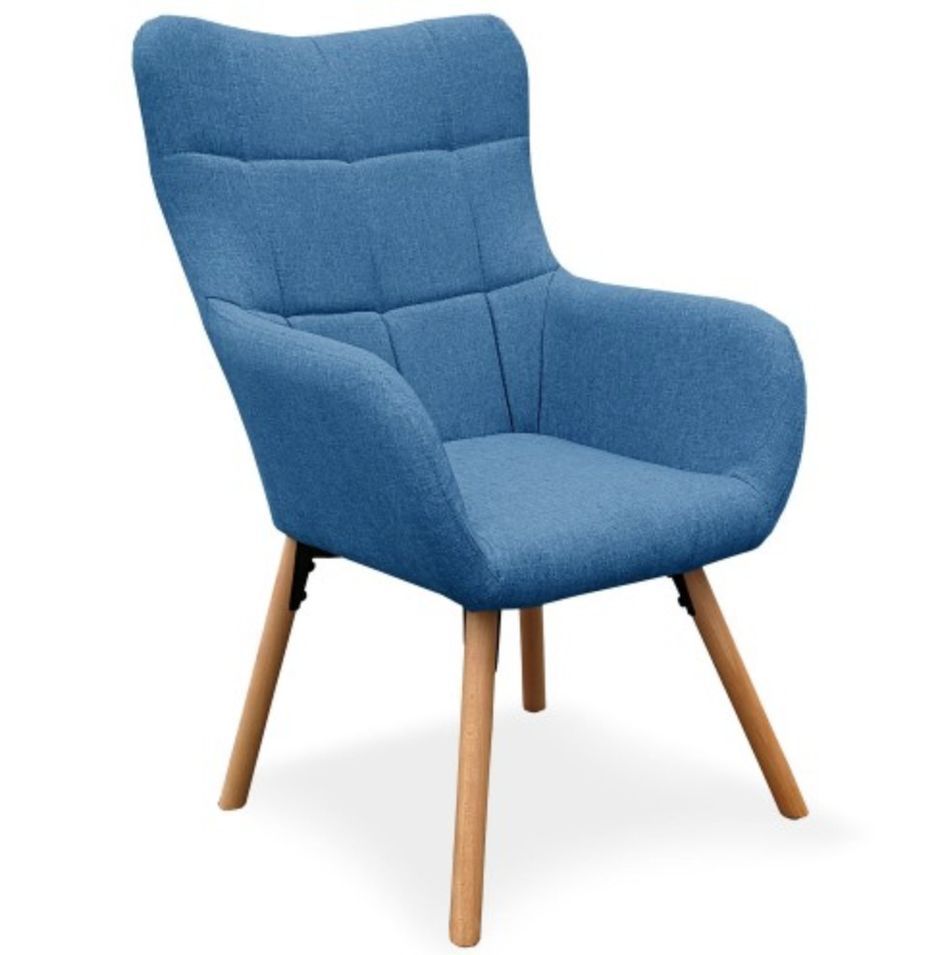 Fauteuil capitonné tissu bleu Sowo - Photo n°1