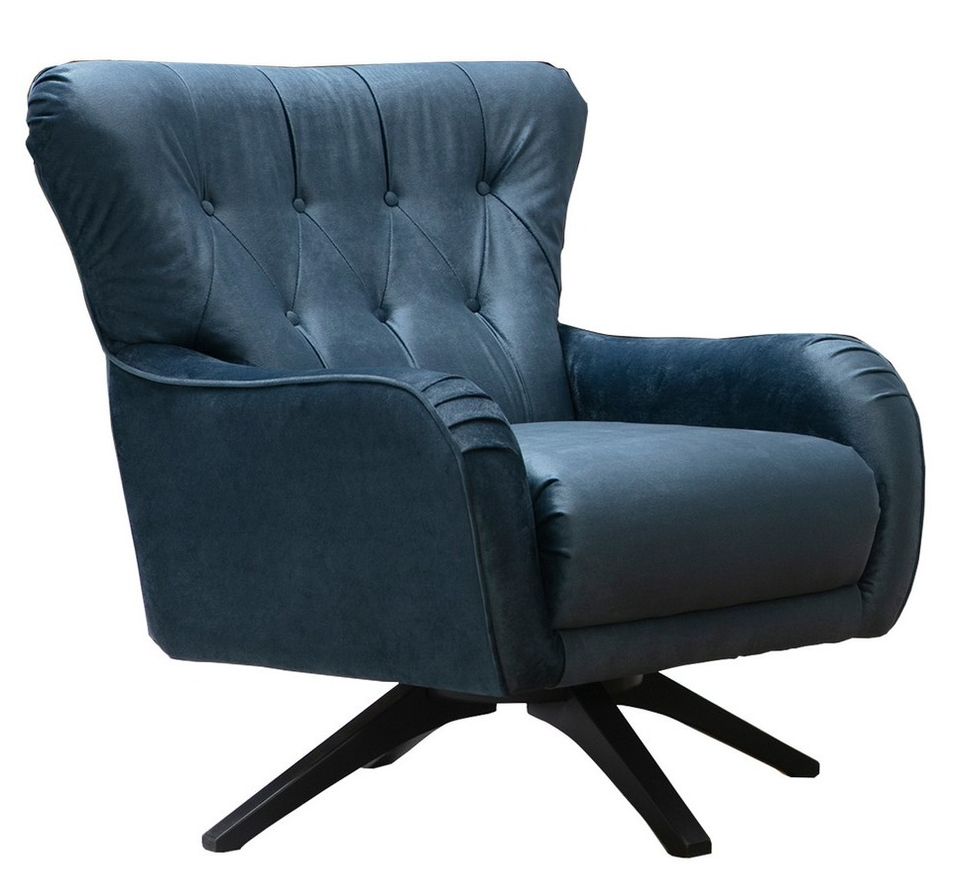 Fauteuil capitonné velours bleu Dolane 75 cm - Photo n°1