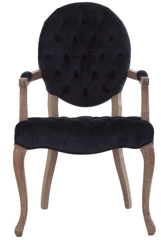 Fauteuil capitonné velours bleu foncé et frêne massif Gaiss - Photo n°1