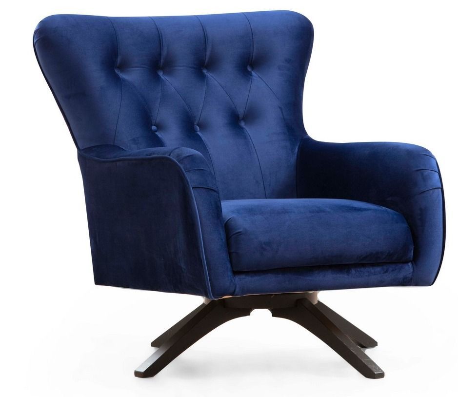 Fauteuil capitonné velours bleu nuit Dolane 75 cm - Photo n°1