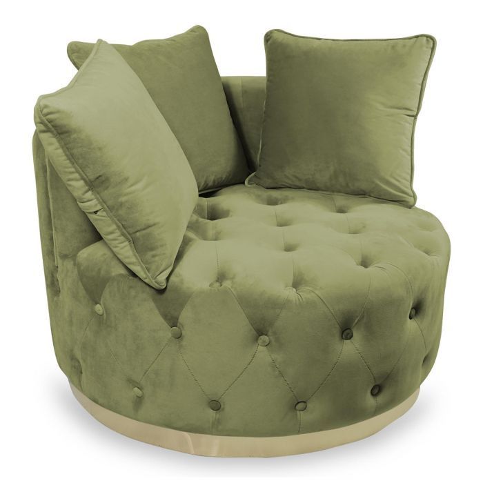 Fauteuil capitonné velours kaki et pied métal doré Tinoe - Photo n°1