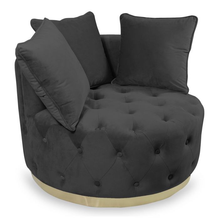 Fauteuil capitonné velours noir et pied métal doré Tinoe - Photo n°1