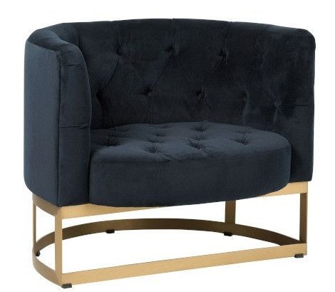 Fauteuil capitonné velours noir et pied métal doré Ysarg - Photo n°1