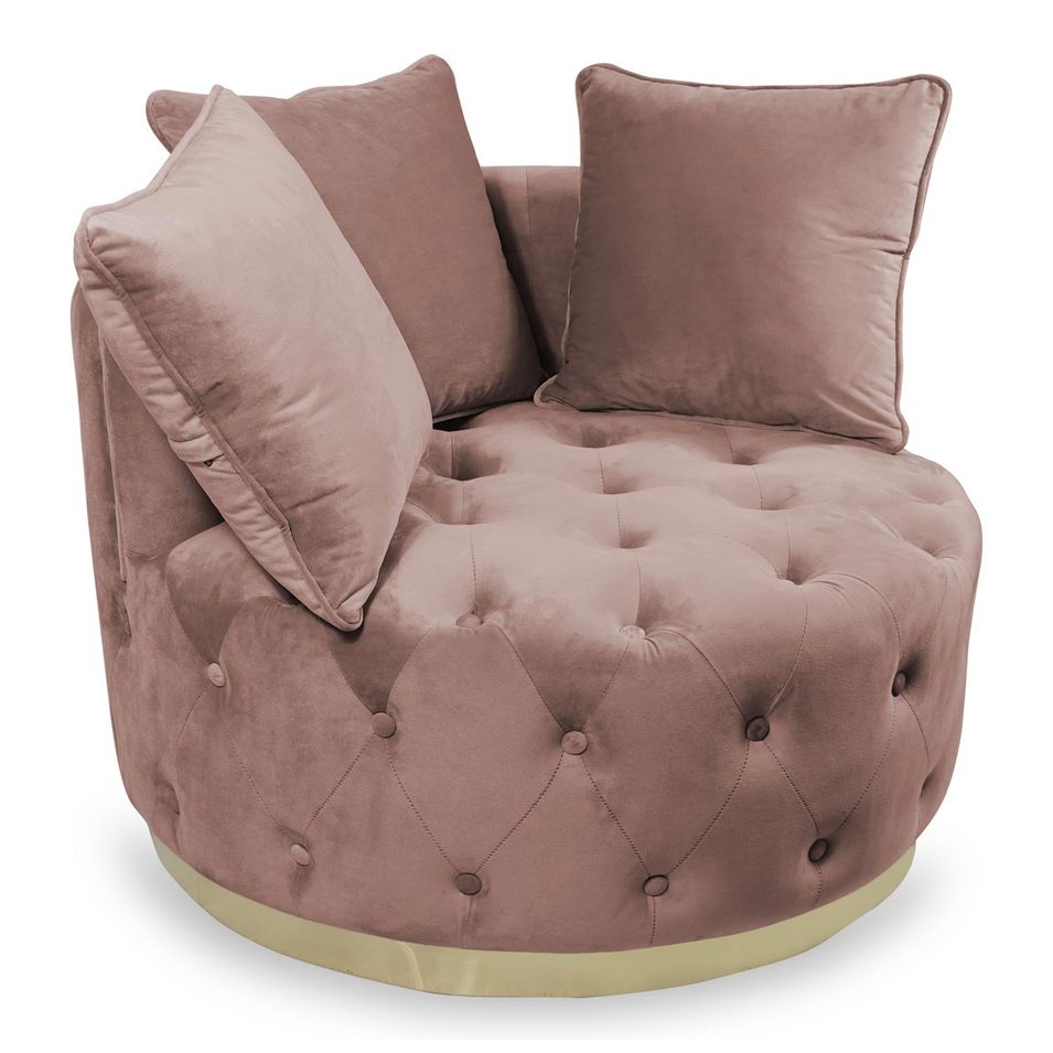 Fauteuil capitonné velours rose et pied métal doré Tinoe - Photo n°1