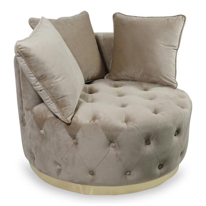 Fauteuil capitonné velours taupe et pied métal doré Tinoe - Photo n°1