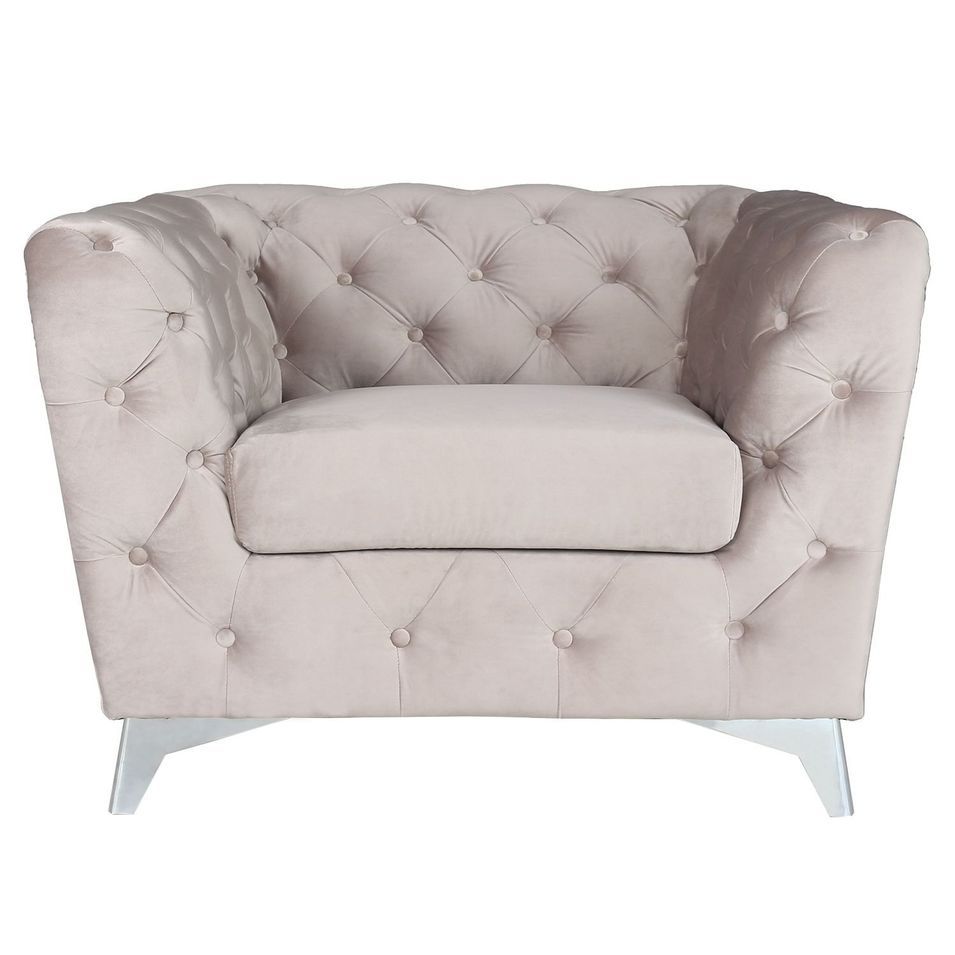 Fauteuil capitonné velours taupe et pieds métal argenté Tosca - Photo n°1