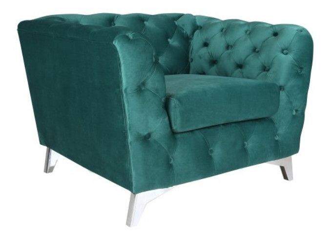 Fauteuil capitonné velours vert Tosca - Photo n°1