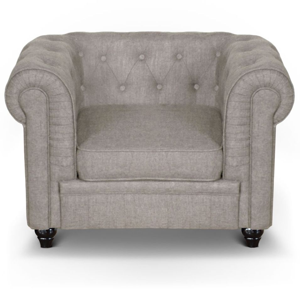 Fauteuil Chesterfield effet lin beige British - Photo n°1