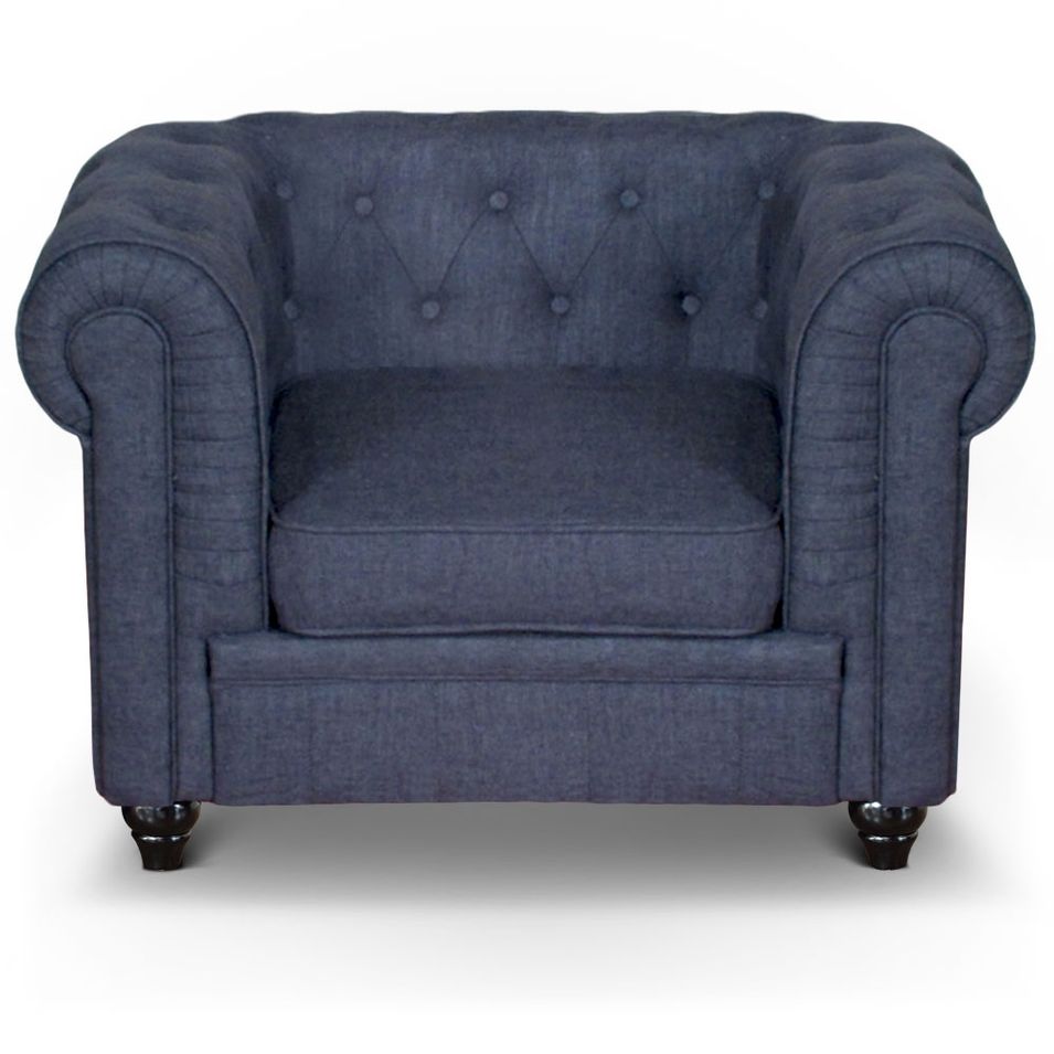 Fauteuil Chesterfield effet lin bleu British - Photo n°1