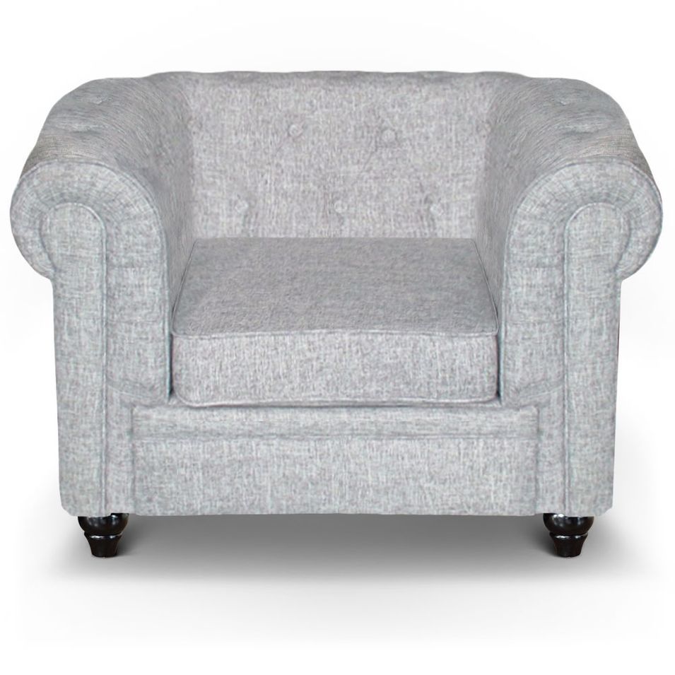 Fauteuil Chesterfield effet lin gris clair British - Photo n°1
