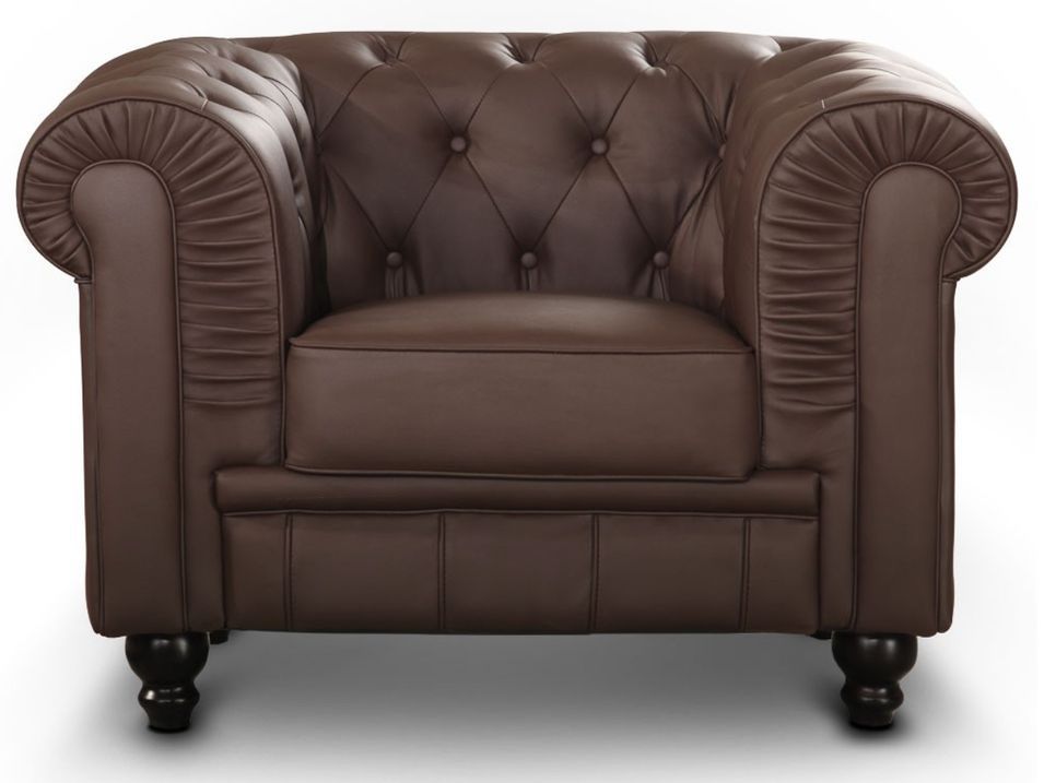 Fauteuil Chesterfield imitation cuir marron British - Photo n°1