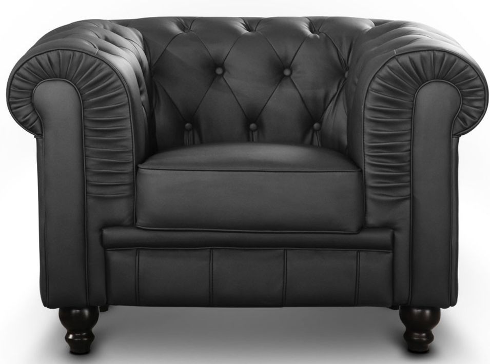 Fauteuil Chesterfield imitation cuir noir British - Photo n°1