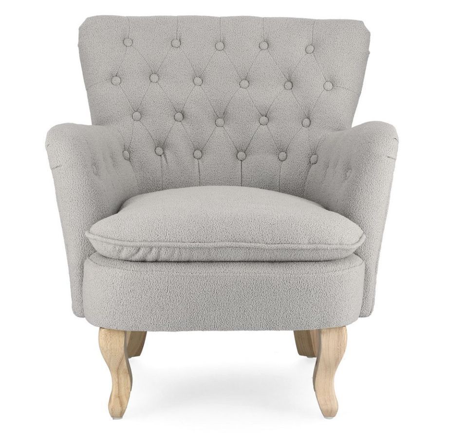 Fauteuil chesterfield ORLINS – Coton matelassé jaune & pieds en bois naturel - Photo n°1