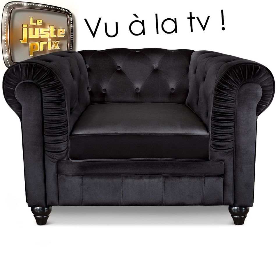 Fauteuil Chesterfield velours noir - Photo n°1