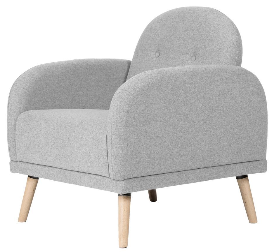 Fauteuil chic tissu gris clair et pieds bois clair Bonka 80 cm - Photo n°1