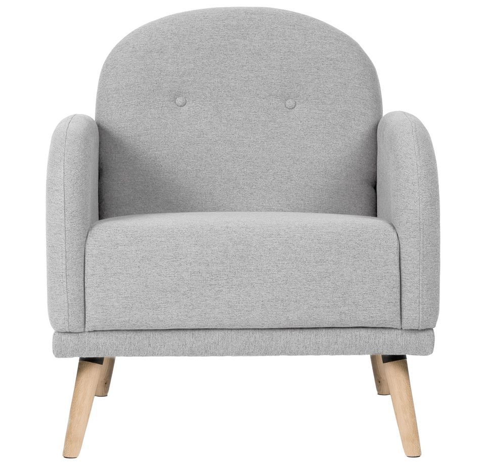 Fauteuil chic tissu gris clair et pieds bois clair BONKA - Photo n°1