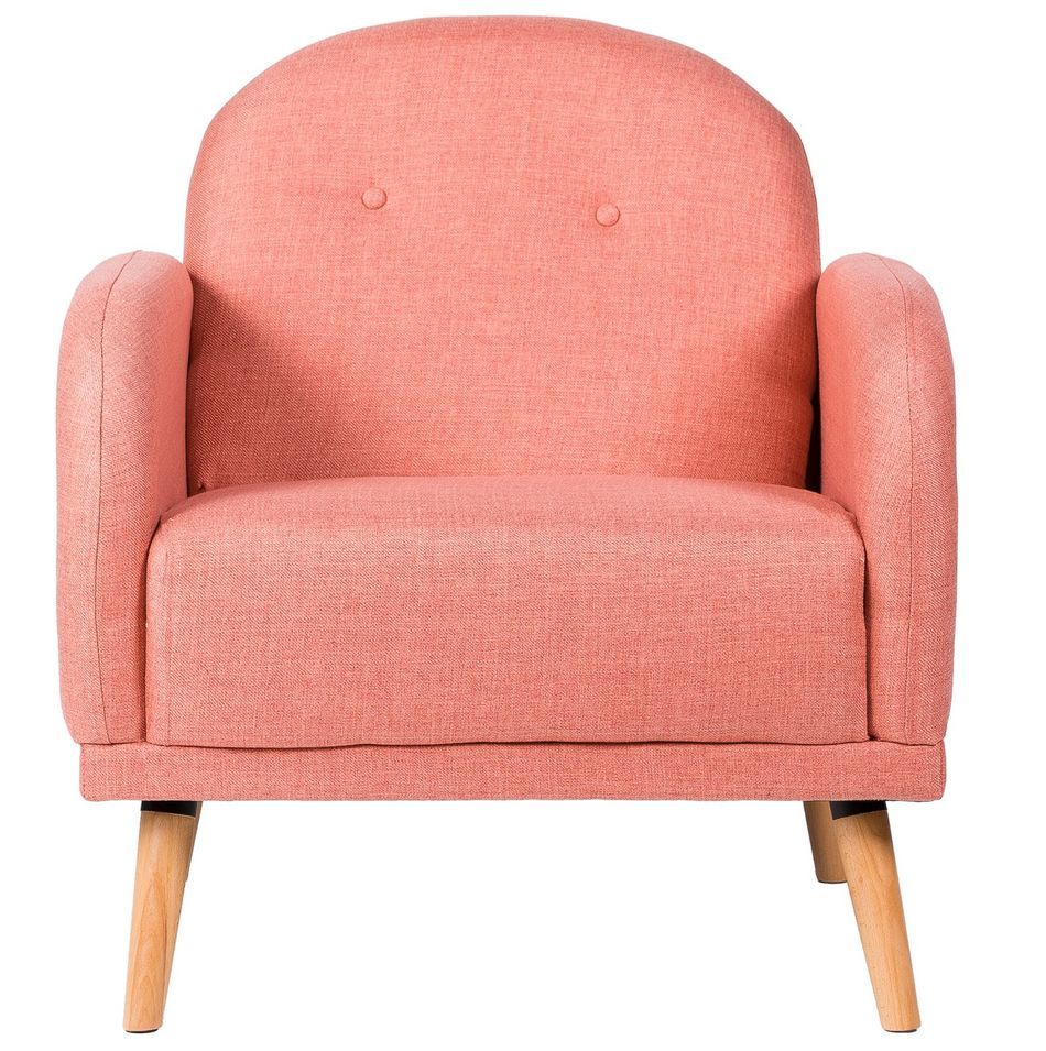 Fauteuil chic tissu rose et pieds bois clair BONKA - Photo n°1