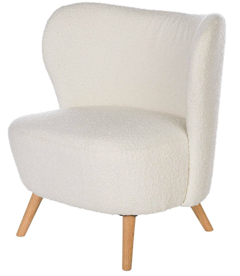 Fauteuil confortable tissu crème et pieds bois naturel Korta 75 cm - Photo n°1